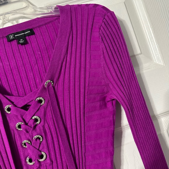 INC Magenta Ribbed Tie Front Sweater - Picture 6 of 15